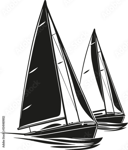 Sleek Racing Yacht Silhouette: Dynamic Outline of a High-Performance Sailboat with Angled Mast, Capturing Competitive Spirit on White Canvas