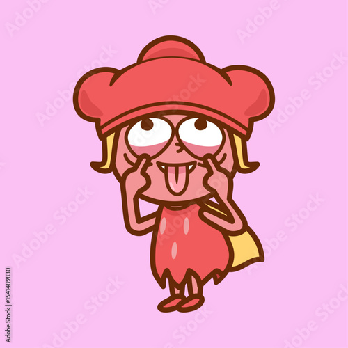 変顔であっかんべーをする女の子のイラスト／A girl sticking out her tongue with a funny face