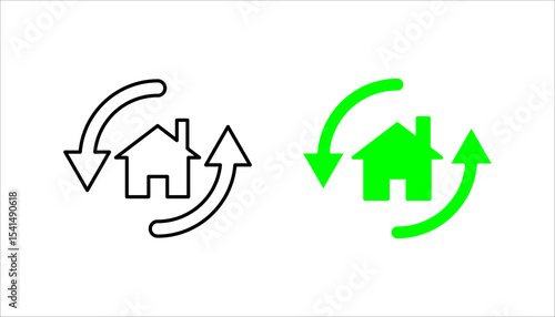 Set of House Refinancing Icons with Circular Arrows and Percentage Symbols Black and White Color Vector Design	
