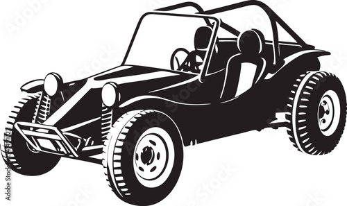 Classic Dune Buggy Silhouette: Playful Outline of an Open-Air Off-Road Vehicle, Capturing Freedom and Desert Adventure on White Background