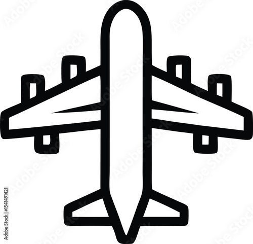 Airplane Icon Top View Outline Black and White Symbol Transportation