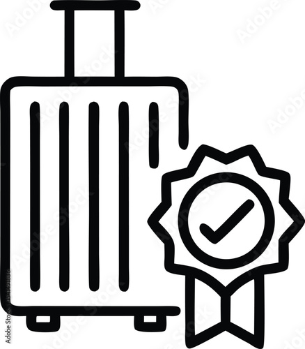 Approved Travel Suitcase with Checkmark Badge Illustration in Black and White