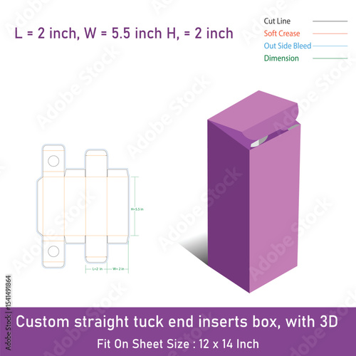 Custom straight tuck end inserts box, with 3D