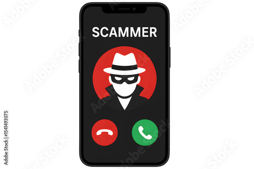 Smartphone screen displaying a scammer call with warning message