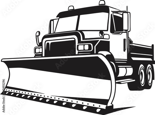 Powerful Snowplow Silhouette: Robust Outline of a Winter Utility Vehicle with Blade, Symbolizing Road Clearing and Resilience on White Background