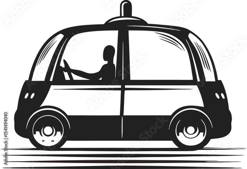 Futuristic Self-Driving Car Silhouette: Minimalist Outline of an Autonomous Electric Vehicle, Representing Innovation and Smart Mobility on White Canvas