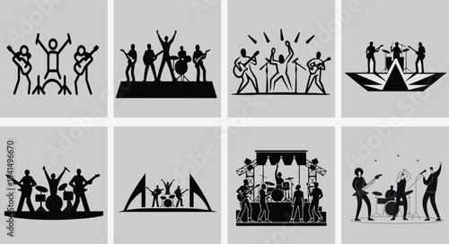 Silhouette of Music Band Performing on Stage