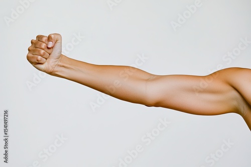Close-up of a toned arm and hand, extended outward
