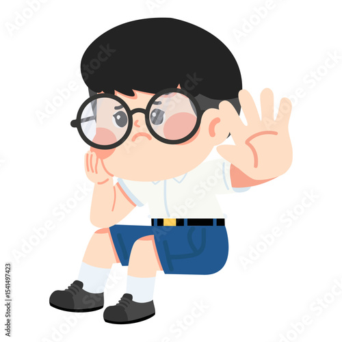 Cartoon Boy With Glasses Gesturing Stop