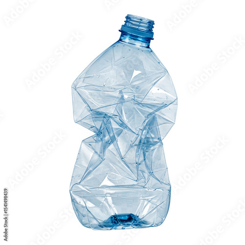 Crumpled plastic water bottle isolated on white or transparent background. PNG