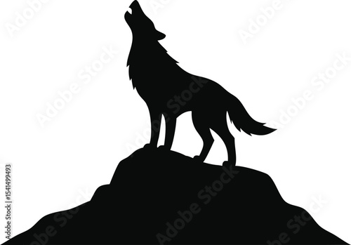 Silhouette of a wolf howling isolated on white background