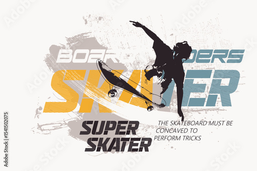 Skate board lettering, slogan art Tee, SKATER art tees, t shirt graphics print vector illustration design, Urban typography hipster street art for graphic t- shirt.eps8