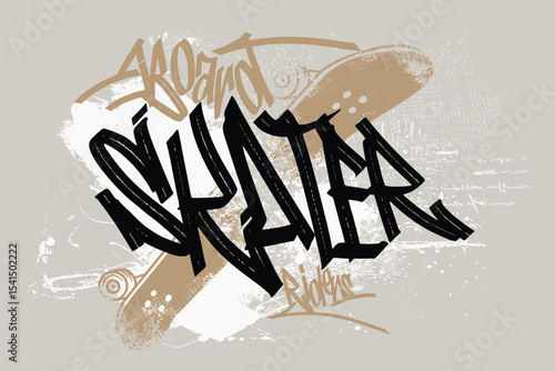 Skate board lettering, sloganTee  art, t shirt graphics print vector illustration design, Skater art tees,  Urban typography hipster street art for graphic t- shirt.eps8