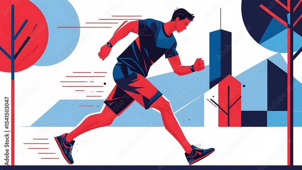 Fototapeta premium Jogger Running in Urban Environment With Headphones