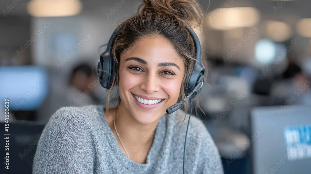 close up of young indian woman working in call center close up of young indian woman working in call center