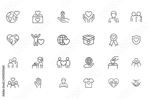 Charity and donation line icon set. Volunteer, non profit, and fundraising vector outline symbols
