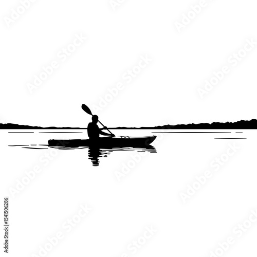 Man kayaking on calm water during sunset silhouette  