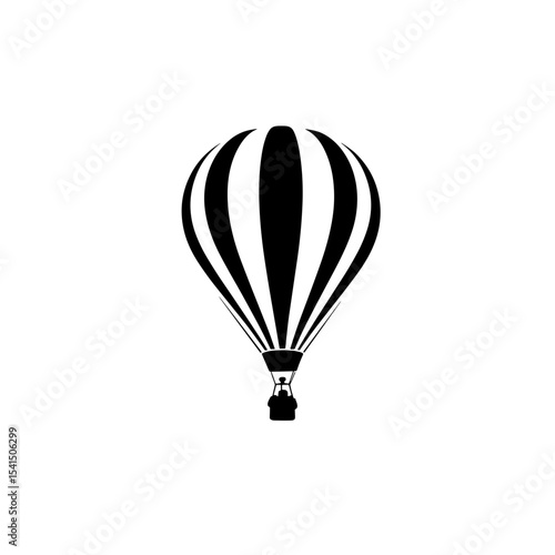 Black and white hot air balloon with stripes in minimalist design  