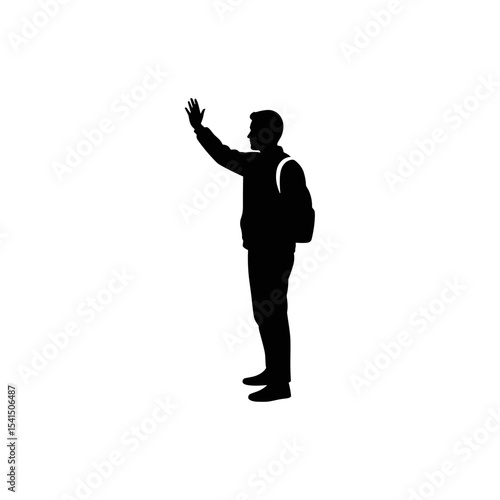 Man hailing a taxi silhouette in urban environment  