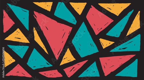 Colorful triangles interlock visually against a solid black backdrop forming texture