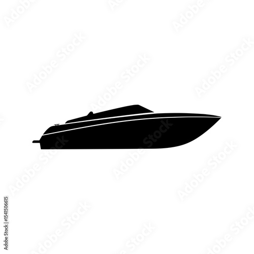 Black silhouette of a speedboat on a white background  