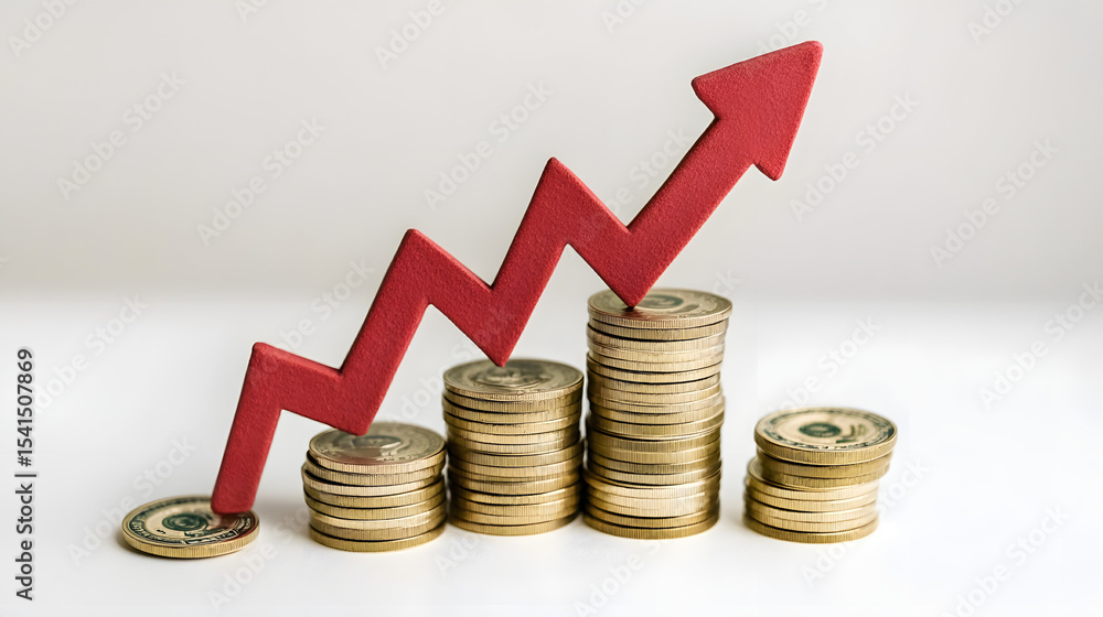 Upward arrow and money icons illustrating the rising cost of living. Simple clear design with inflation and financial crisis. Upward arrow and money icons illustrating the rising cost of living. Simple clear design with inflation and financial crisis.