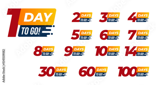 Days To Go Countdown banner template design. 1,2,3,4,5,6,7,8,9,10,20 days left countdown icon. vector 