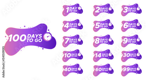 Days To Go Countdown banner template design. 1,2,3,4,5,6,7,8,9,10,20 days left countdown icon. vector 
