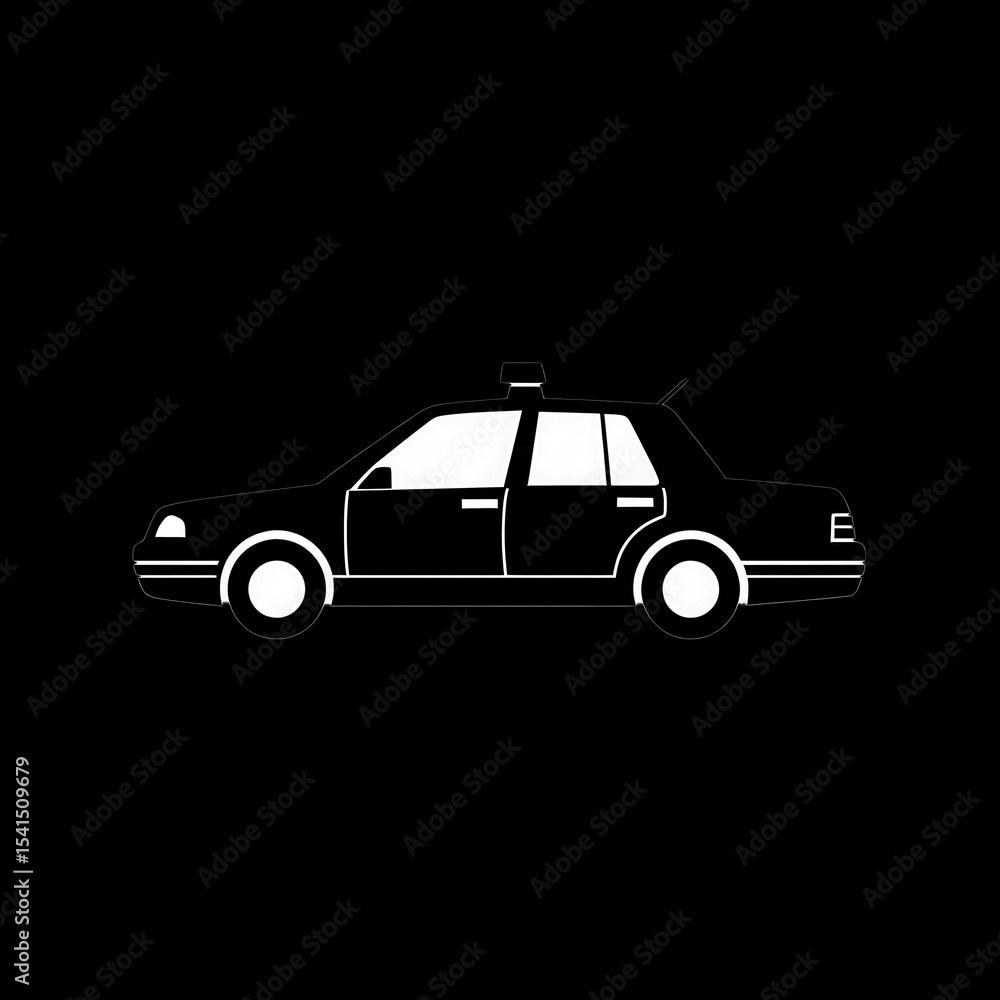 Fototapeta premium A black car with a white license plate. The car is parked on a black background
