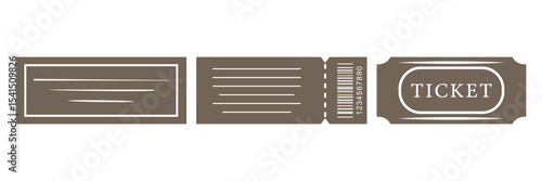 Ticket icon set, Movie show ticket vector icon, Cinema or Movie ticket in flat style