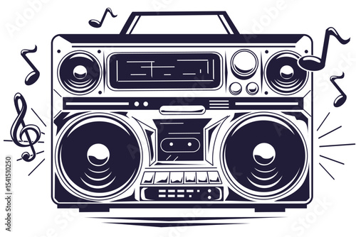 Music design - boom box tape recorder with musical notes
