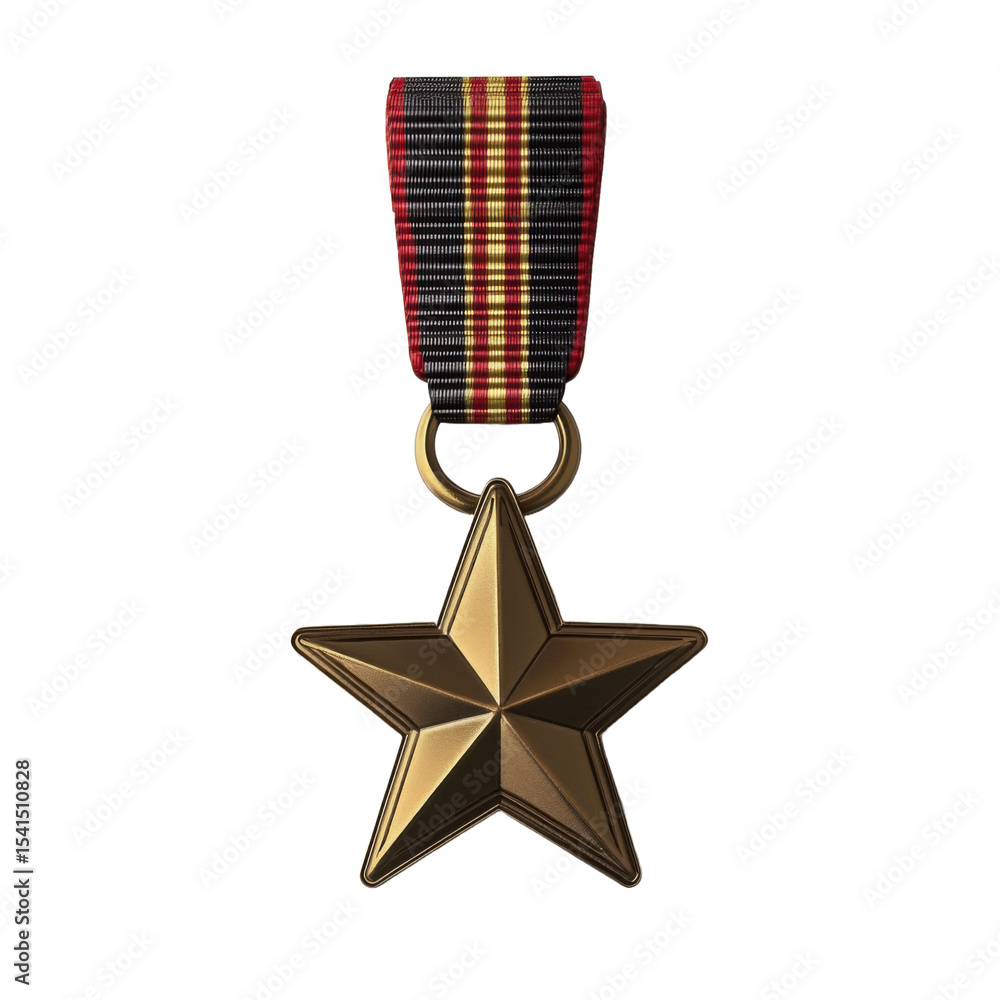 Naklejka premium Gold star with a red and black ribbon