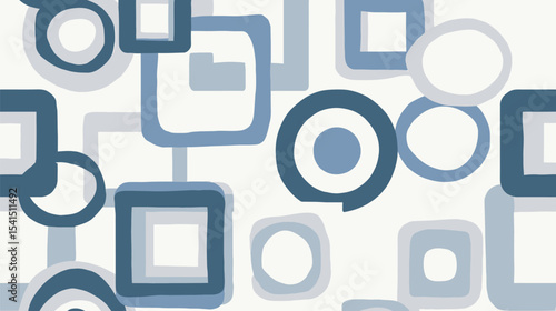 Blue shapes arrange decorative patterns against a white backdrop seamlessly