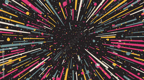 Colorful bursts extend forward on a black background generating abstraction