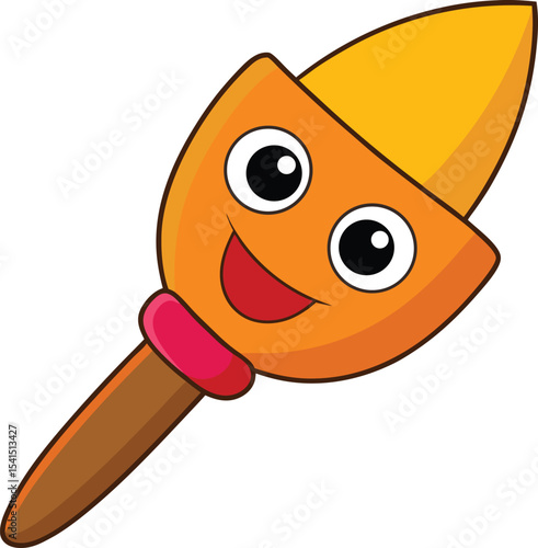 cute cartoon school object paintbrush smiling face kawaii style. Cute Cartoon Paintbrush Character with Smiling Face.