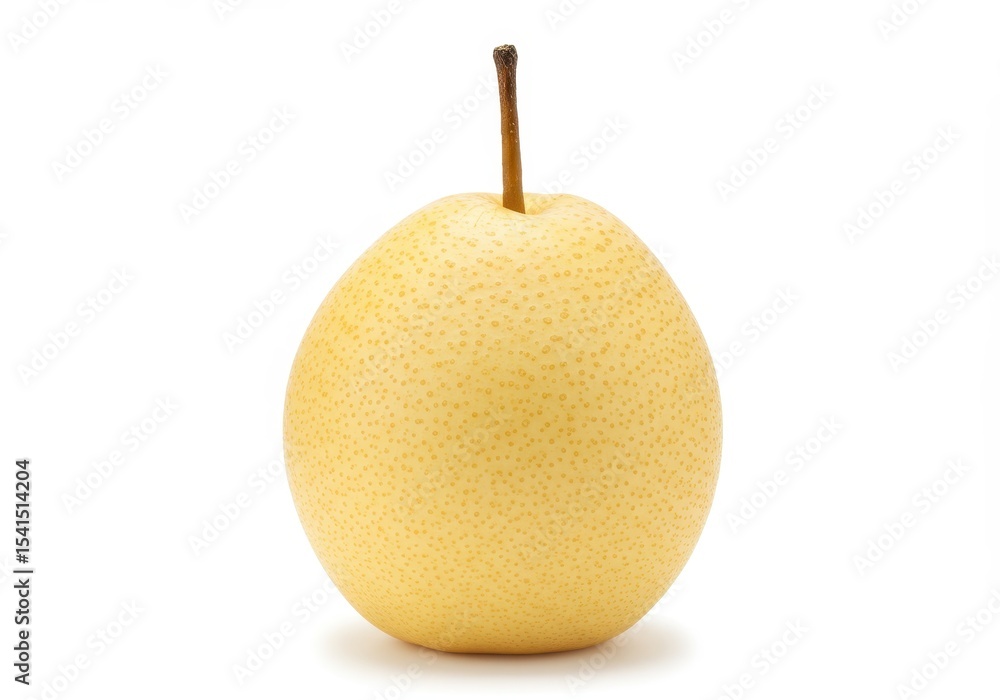 Studio shot of a single asian pear with stem on white background Studio shot of a single asian pear with stem on white background