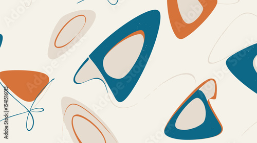 Abstract shapes scatter gracefully across a neutral backdrop creating a design.
