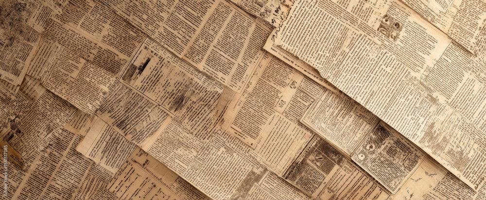 Obraz premium The captivating texture of layered vintage newspapers creating a historical backdrop.