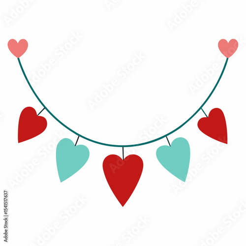 Heart Garland Vector – Generative AI Linocut Silhouette Design for Valentine & Wedding