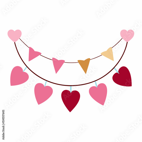 Heart Garland Vector – Generative AI Linocut Silhouette Design for Valentine & Wedding