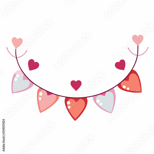Heart Garland Vector – Generative AI Linocut Silhouette Design for Valentine & Wedding