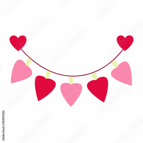 Heart Garland Vector – Generative AI Linocut Silhouette Design for Valentine & Wedding