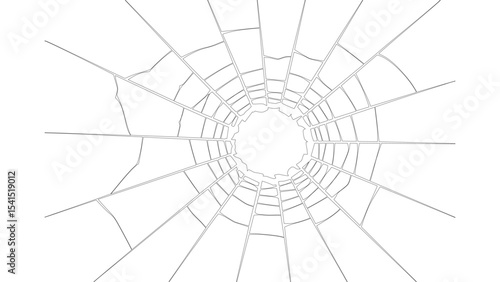 Web-like Cracked Glass with Radiating Lines Design