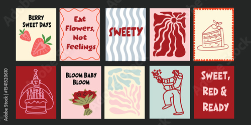 Sweetie Summer bistro banner set with aesthetic designs combining floral illustrations and sweet messages. Perfect for lifestyle branding, cafes, or eco markets.

