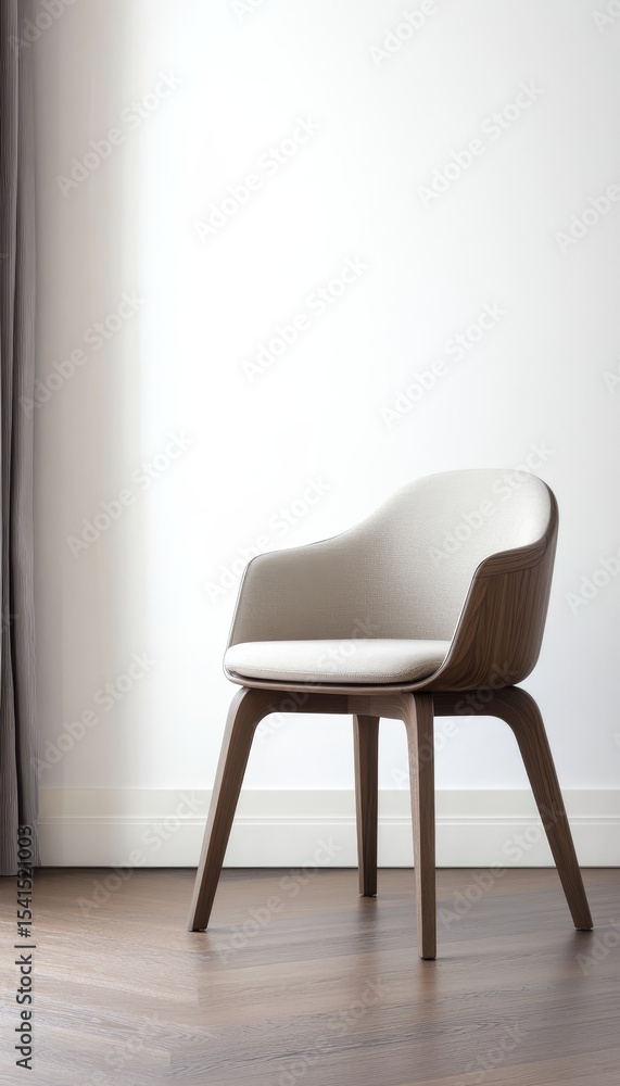 Obraz premium Stylish Minimalist Modern Armchair in Bright White Interior Room with Contemporary Design Elements