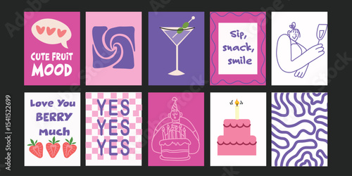 Nice Creative and fun set of banners with short summer phrases about flowers, cakes, desserts, and sunshine – perfect for bakery ads or sweet shop branding.

