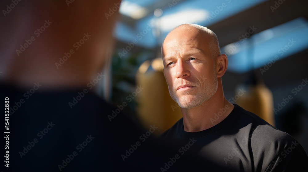 Obraz premium Krav Maga Defense Training with Master in a Reflective Room