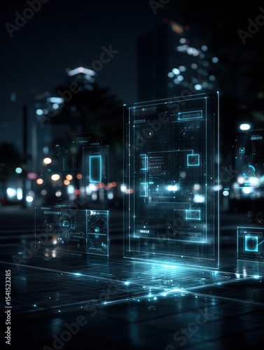 Futuristic city displays at night