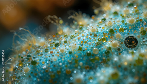 Intricate abstract design with blue and yellow spherical patterns, Generative AI