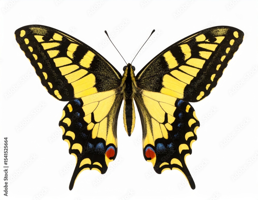 Fototapeta premium Colored Papilio Machaon butterfly close view over white background